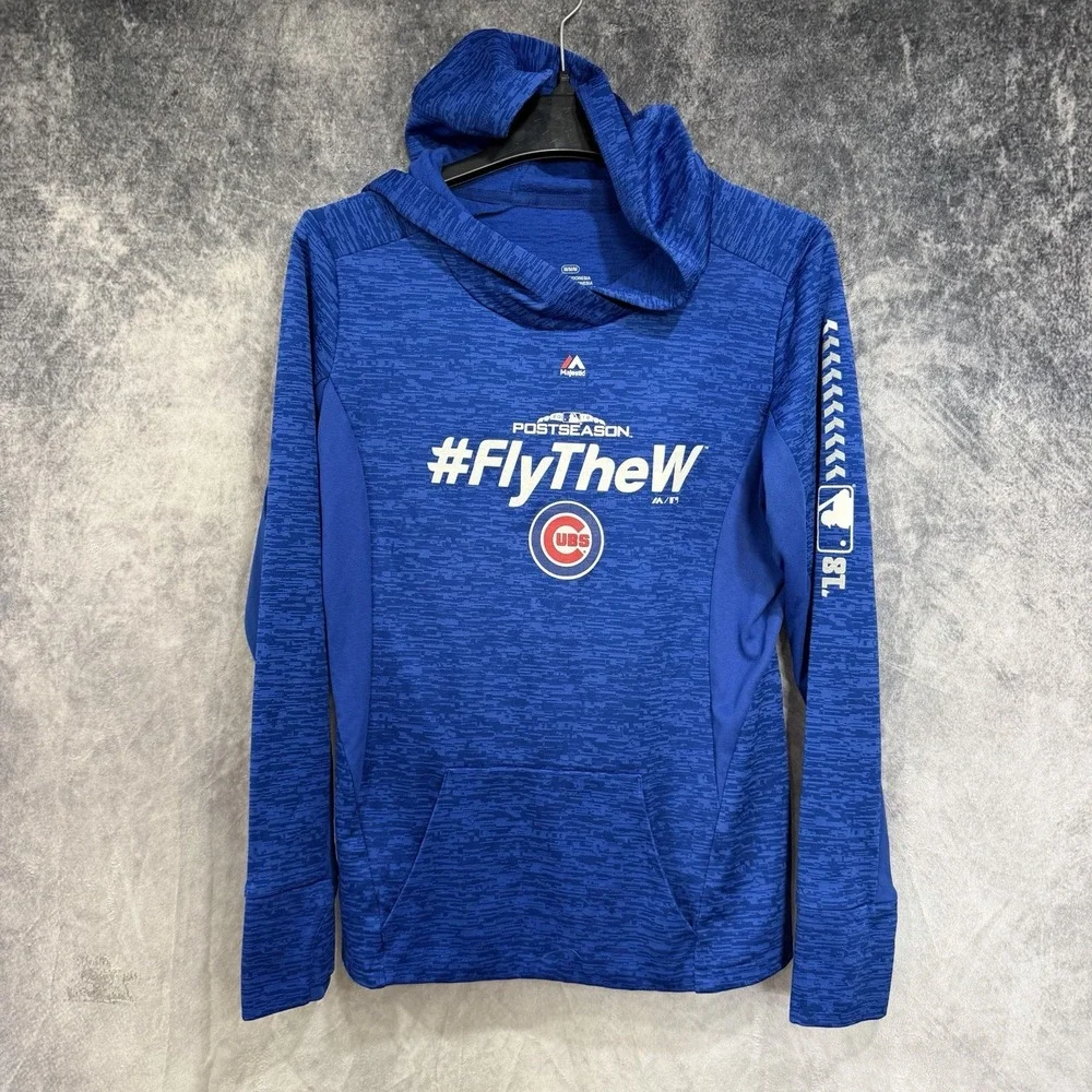 Majestic Chicago Cubs 2018 Postseason #FlyTheW Hoodie Men's M Blue MLB